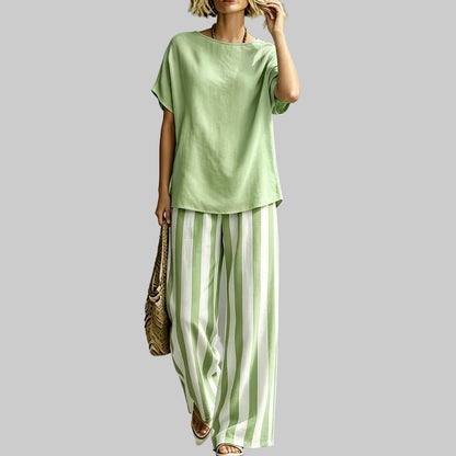 Linen-Look Casual Short Sleeve Set