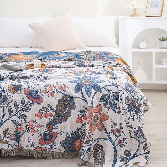 WILDFLORA – Rustic Botanical Blanket for Cozy Living Room Decor
