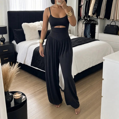 LUNAVERA – Cutout Wide-Leg Jumpsuit for Effortless Elegant Style